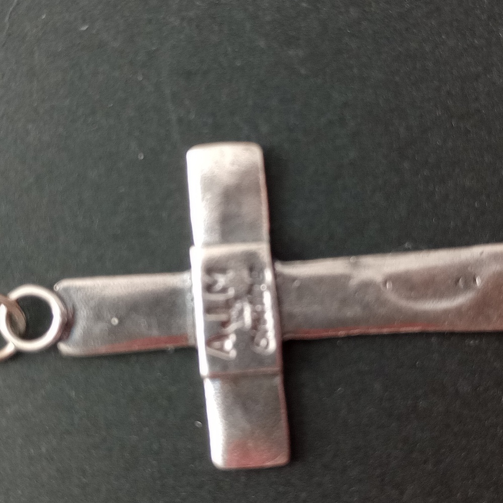 Sterling Silver Stamped Cross Pendant Necklace Signed - Picture 9 of 10